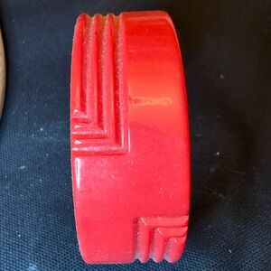 Vintage red lucite chunky bangle geometric designs